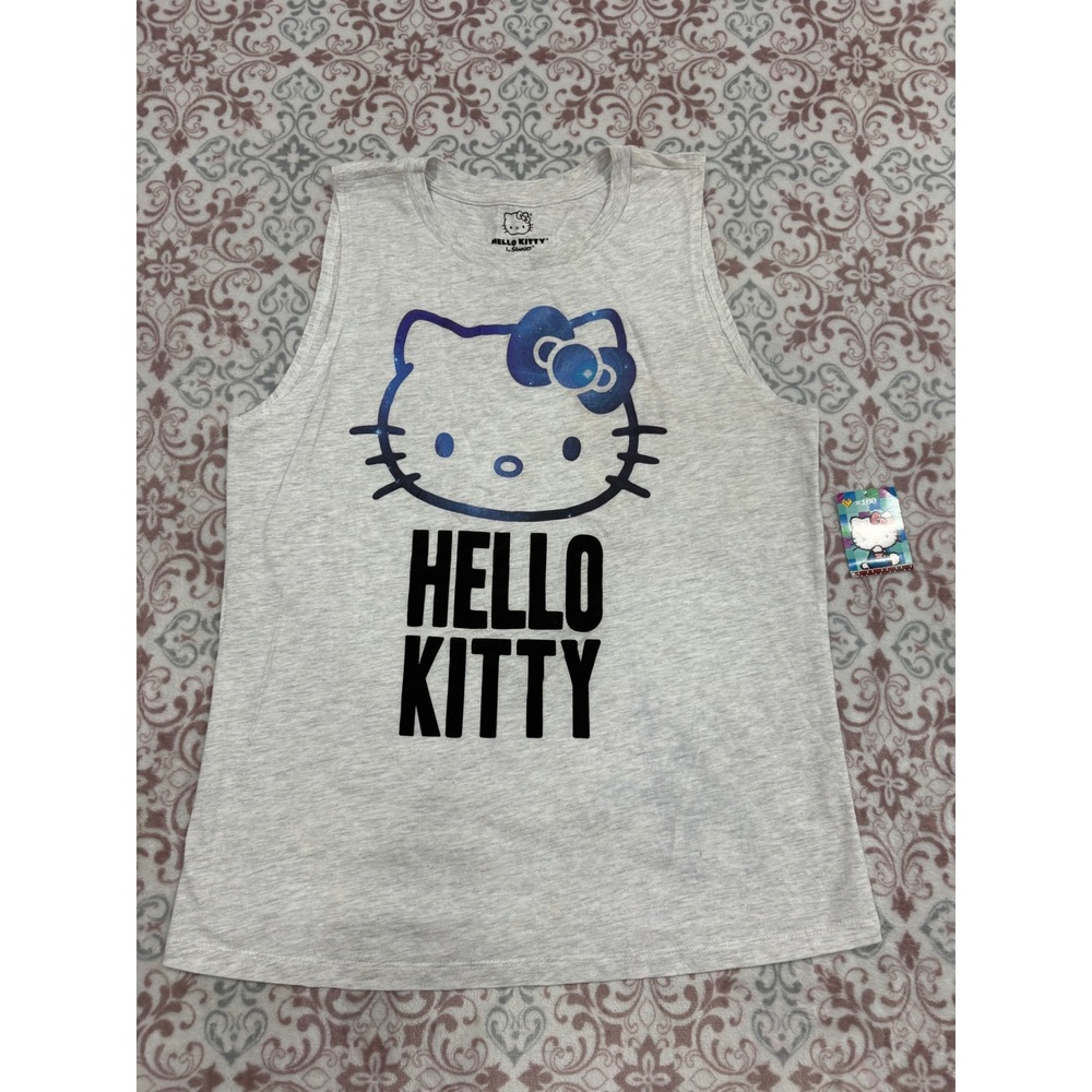 Hello Kitty Sanrio Mighty Fine Galaxy Bow Muscle Tank Top Gray Large NWT